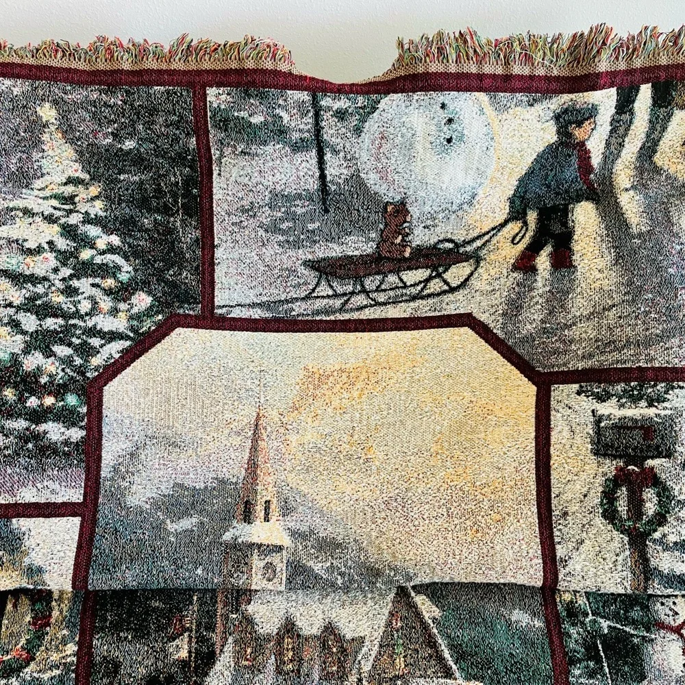 Thomas Kinkade Painter of Light Blanket with Winter Scenes, 100% Cotton